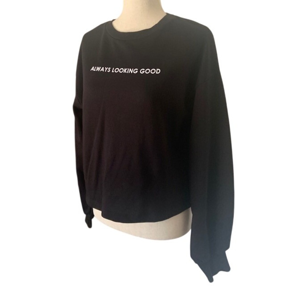 Zara Always Looking Good Crewneck Sweatshirt S Black Cotton Blend Pullover EUC